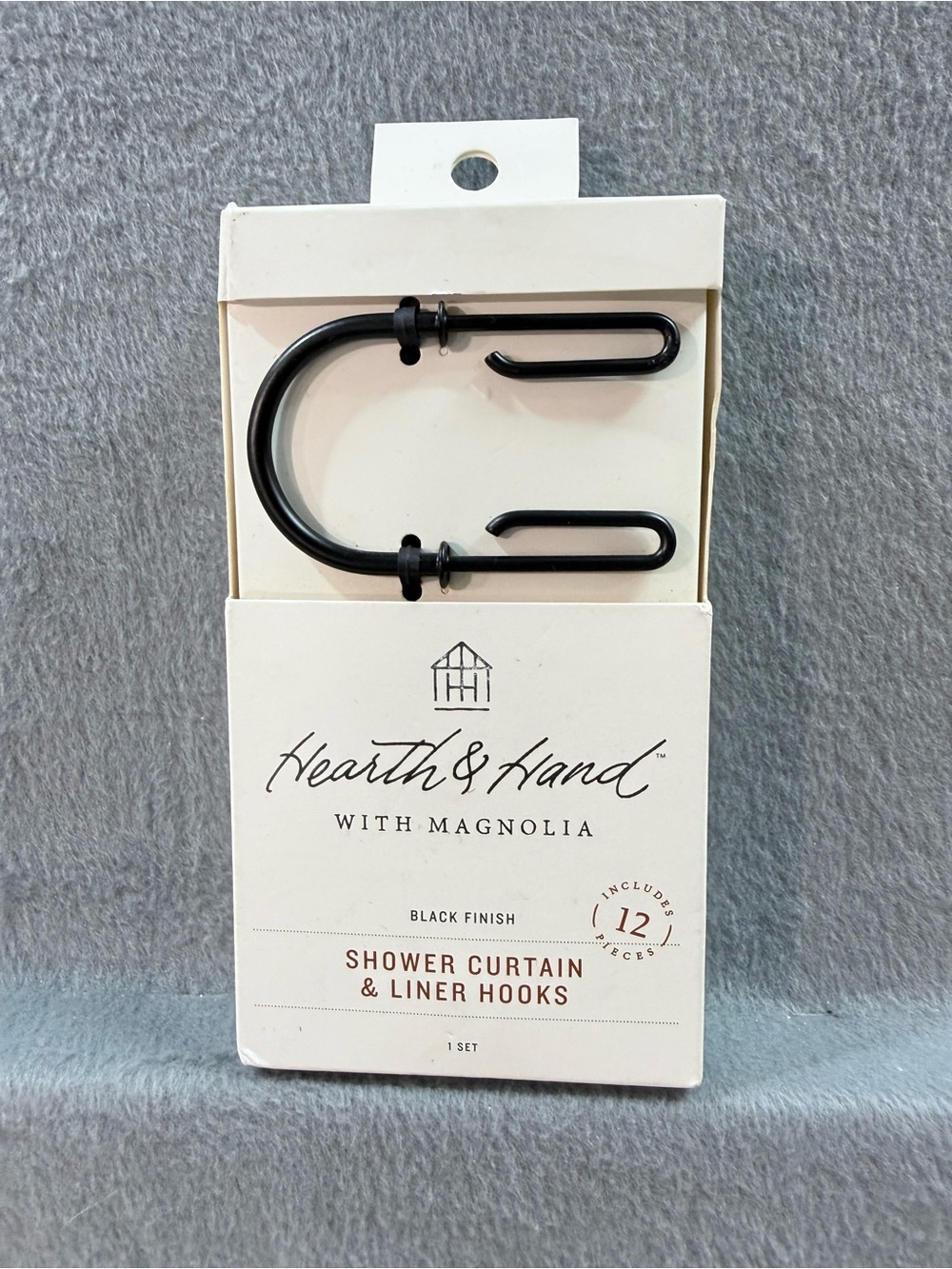 Hearth & Hand - Black Shower Curtain & Liner Hooks